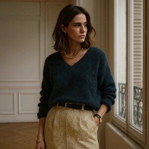 Mes Soeurs Et Moi Merino Wool Mohair Knit Sweater Cropped French Parisian Crop